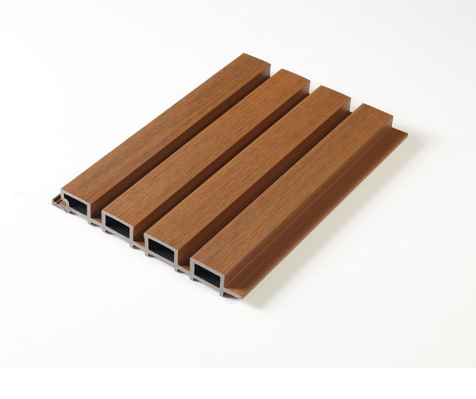 A section of Teak WPC cladding.